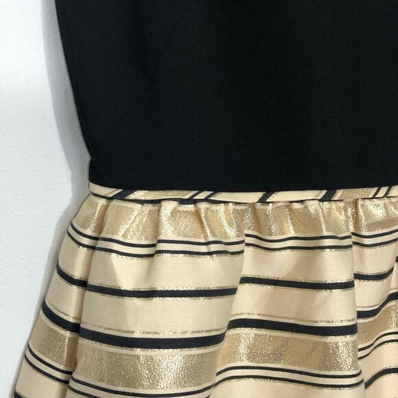 J. Crew Dress Black Metallic Gold Stripe Skirt Nwt Fit Flare - Picture 2 of 8